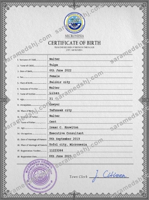 Micronesia birth certificate PSD template